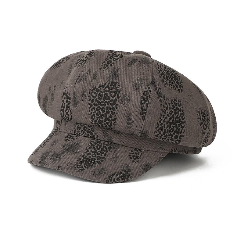 Leopard Print Octagonal Cap Women, Spring Autumn All-match Beret, Hat, Summer Newsboy Cap M серый