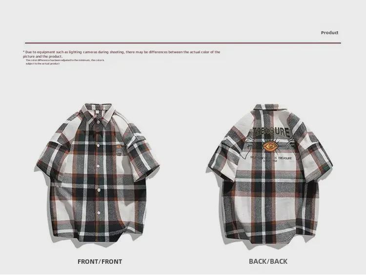 2024 Spring/Summer Plaid Short-Sleeve Loose Shirt for Male Students