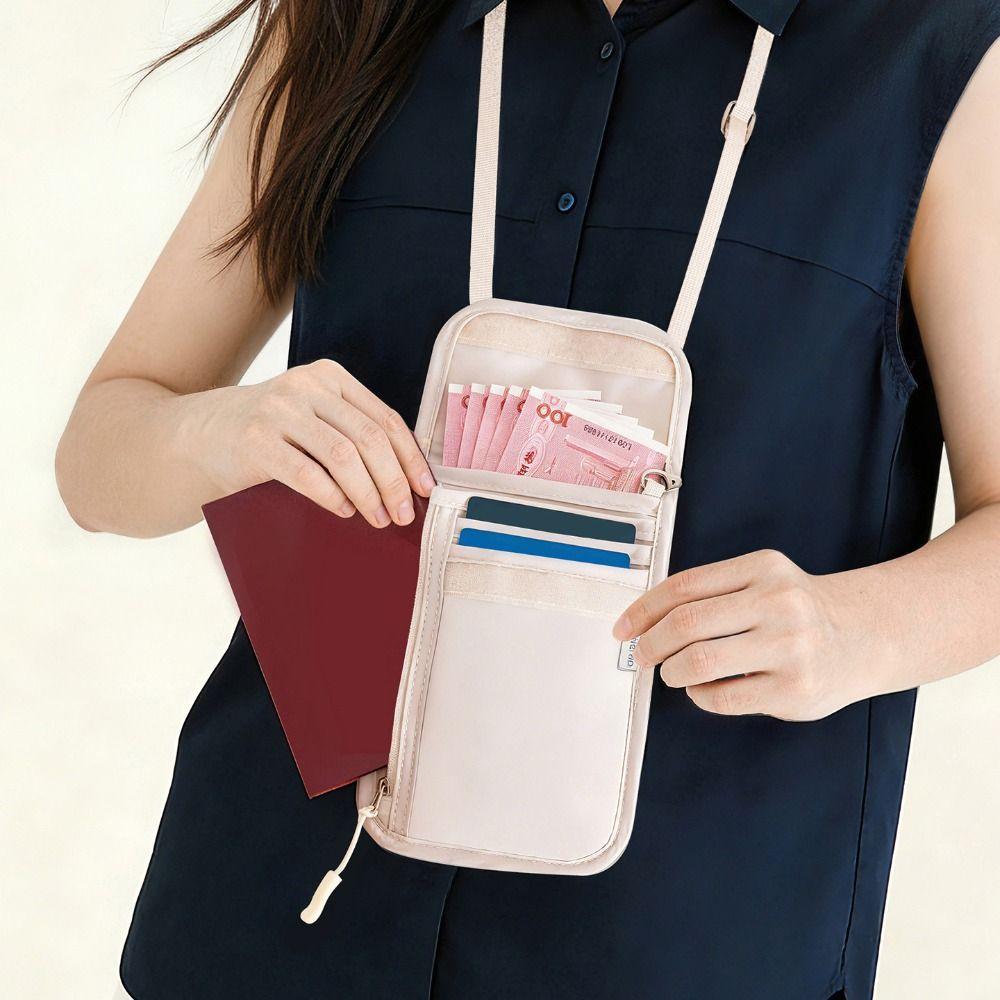 Waterproof Passport Pouch Adjustable Strap Multi-Pockets Travel Document Pack RFID Blocking Anti-Theft Credit Cards Holder
