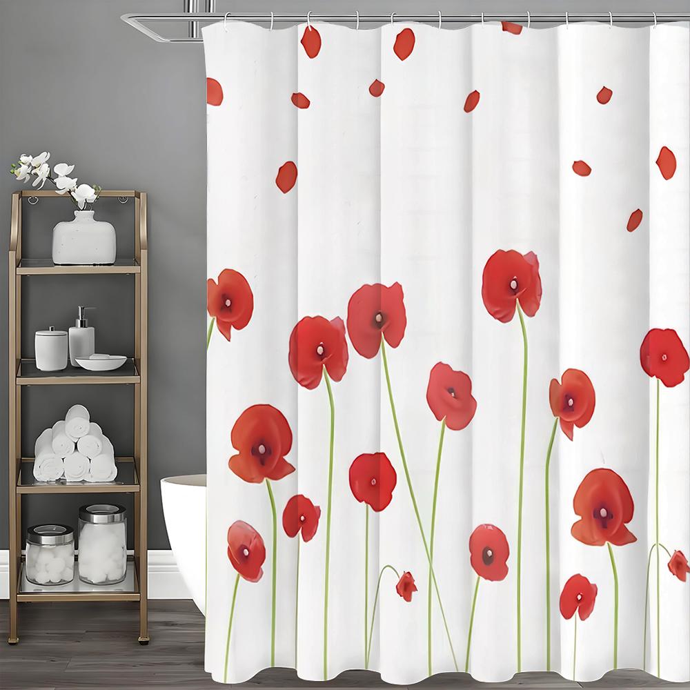 

Красная цветочная шторка для душа, Декоративная шторка для душа для ванной, Водонепроницаемая шторка для душа с крючками 150*180cm