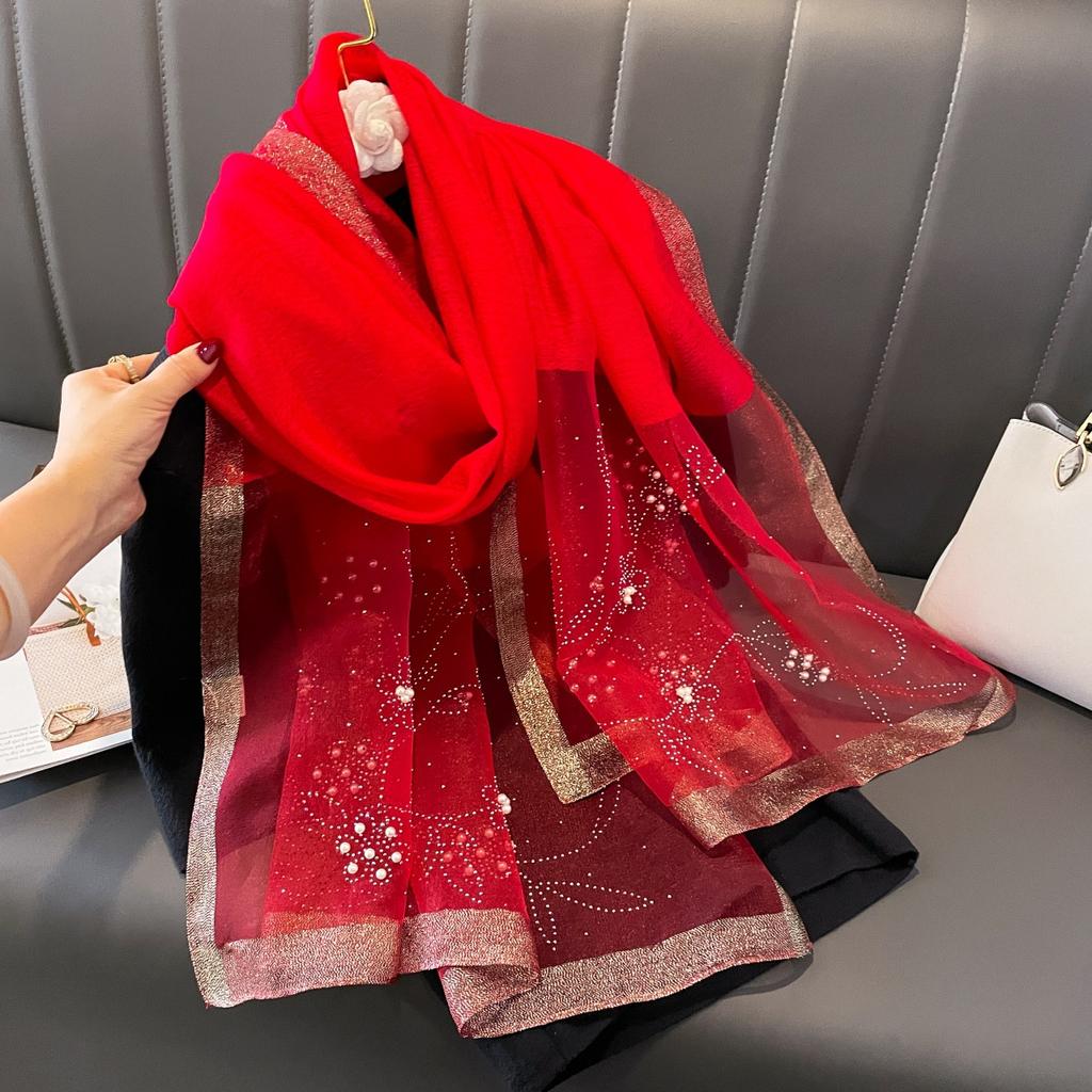 Women S Solid Color Rhinestone Beaded Scarf Warm Neck Wrap Spring Autumn
