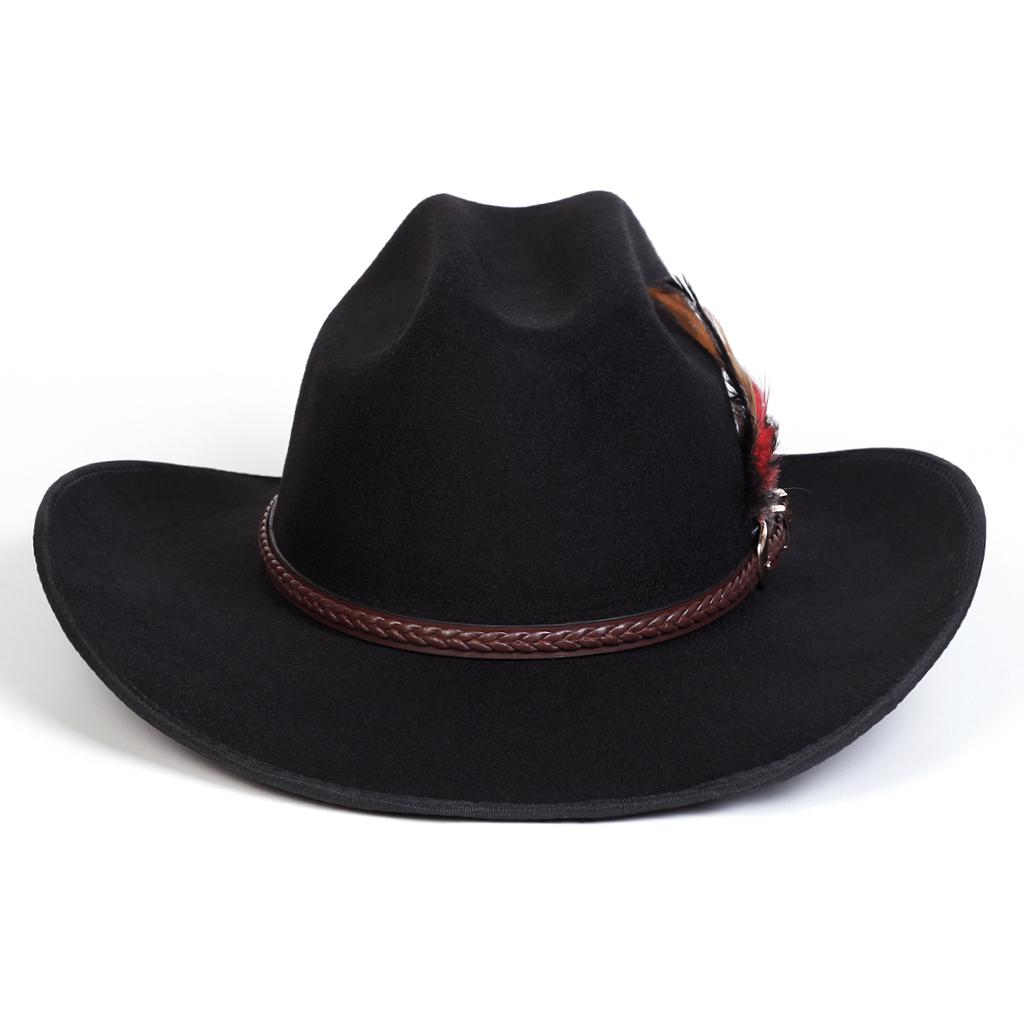 Men's Feathered Jazz Hat Fashionable Flat-top Hats Outdoor Leisure Gentleman's Cap Cowboy Caps