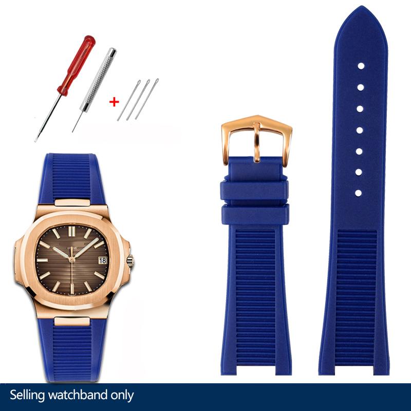 25*13mm Silicone Rubber Watchband For Pa-tek Philippe Nautilus Series 5711/5712/5980 Waterproof Sports Strap Bracelet Brown Blue