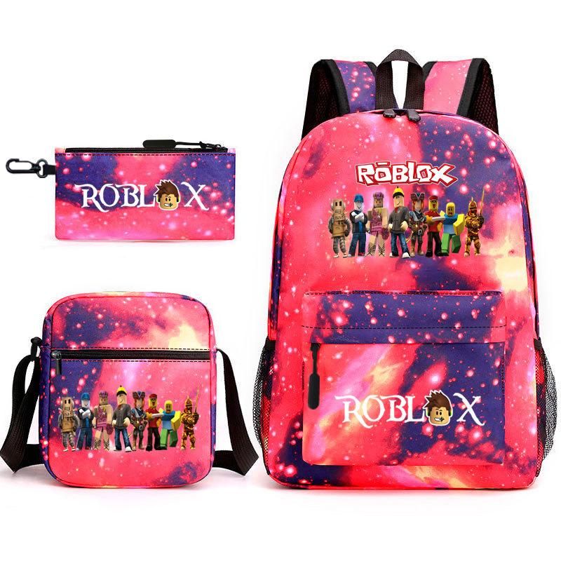 Mochila escolar de grande capacidade com alça de ombro; conjunto de estojo de lápis de três peças para estudante