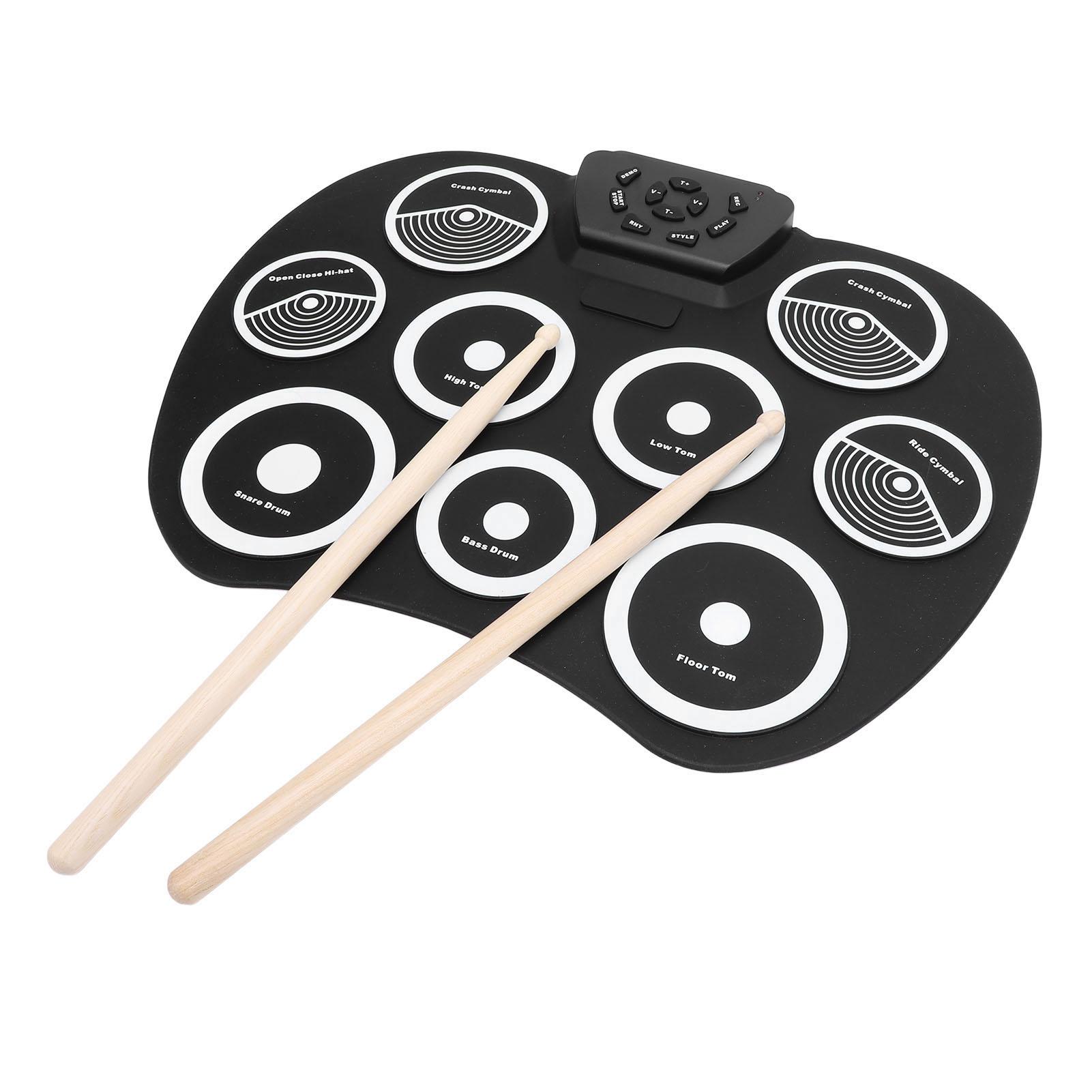 

Электронная ударная установка с 9 пэдами для практики, разъем 3,5 мм, силикон, 7 тонов, 10 ритмов, 10 демонстрационных песен