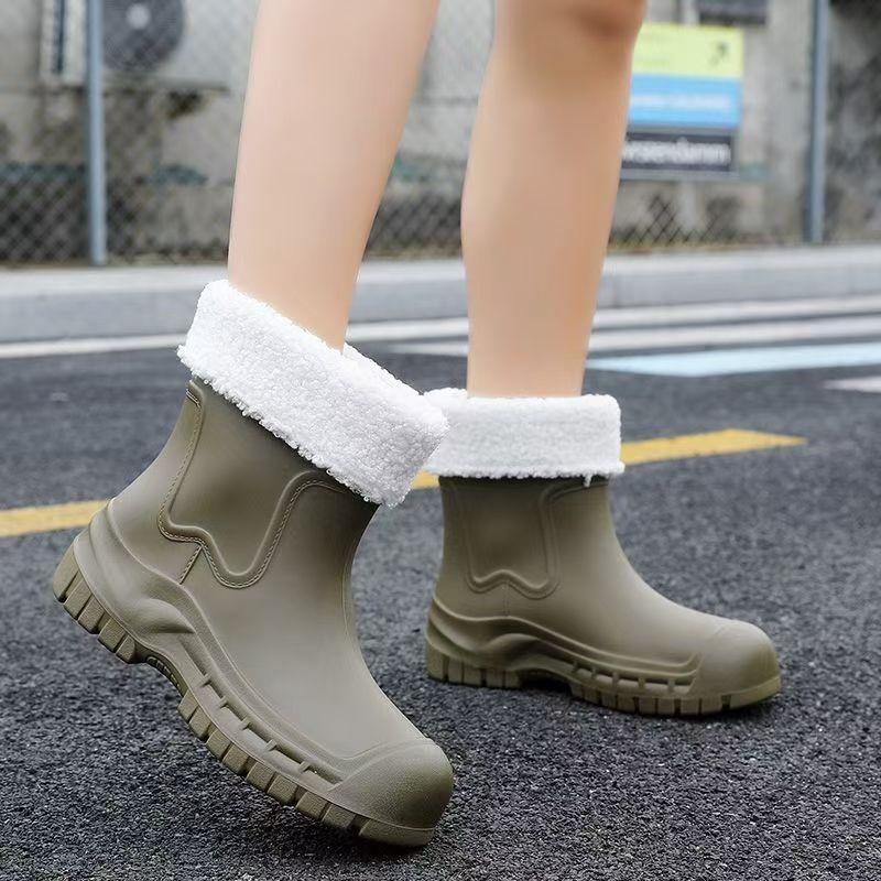 Women's Thick Sole High Top Keep Warm Rain Boots Waterproof Non Slip Detachable Cotton Cover Kitchen Work Shoes Garden Shoes
