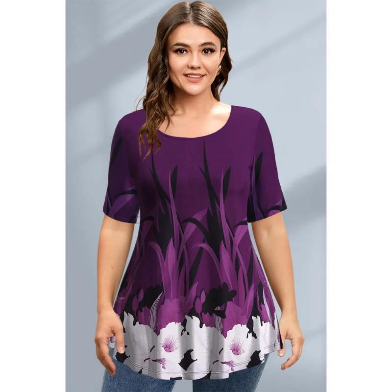 Large Size Loose Fit Women's T-shirt Summer Short Sleeve Crewneck Tshirt Flower 3d Print Top Oversized Ladies Clothing T-Shirts Women’s