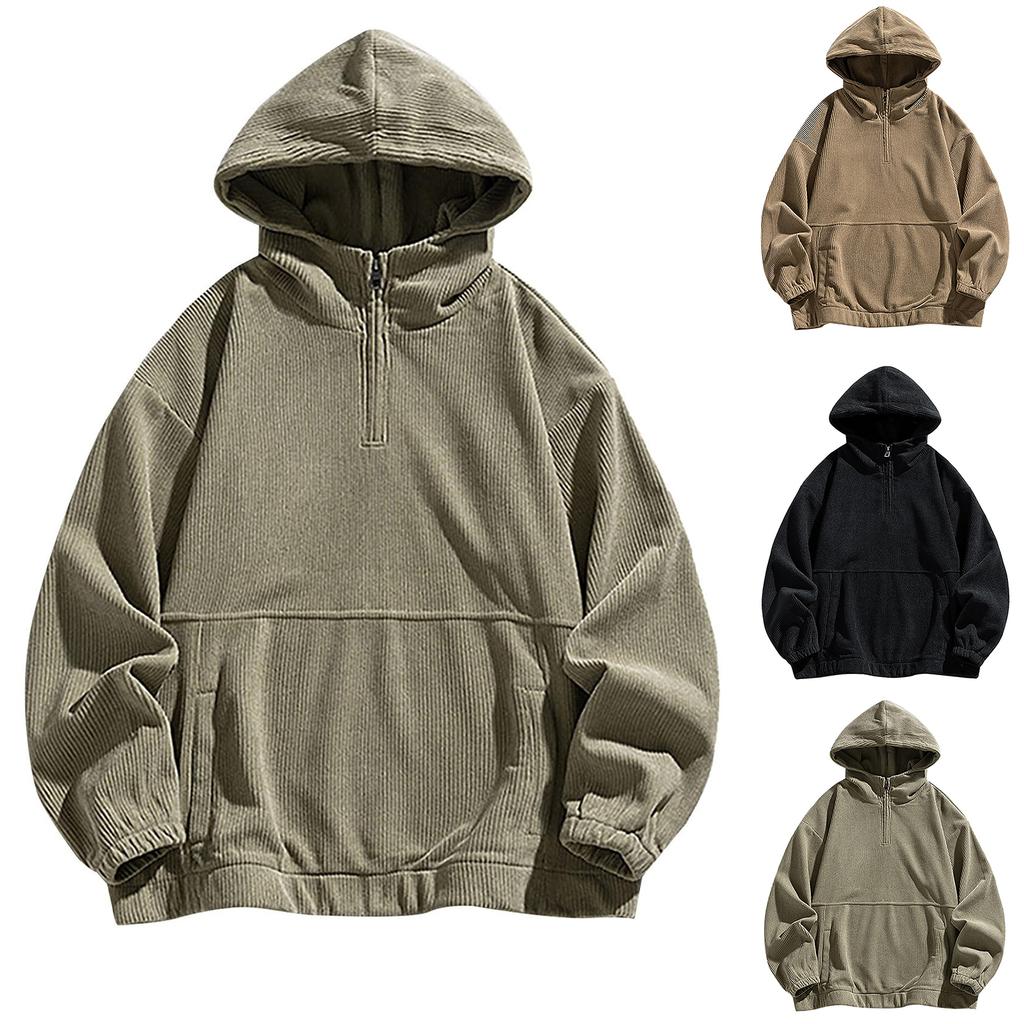 Herren 1/4 Zipper Kapuzenpulli Modische Gestreift Hoody Oversize Outdoor Sweatshirt Lightweight Kapuzenjacke Langärmliger Hoodie Elegant Einfarb