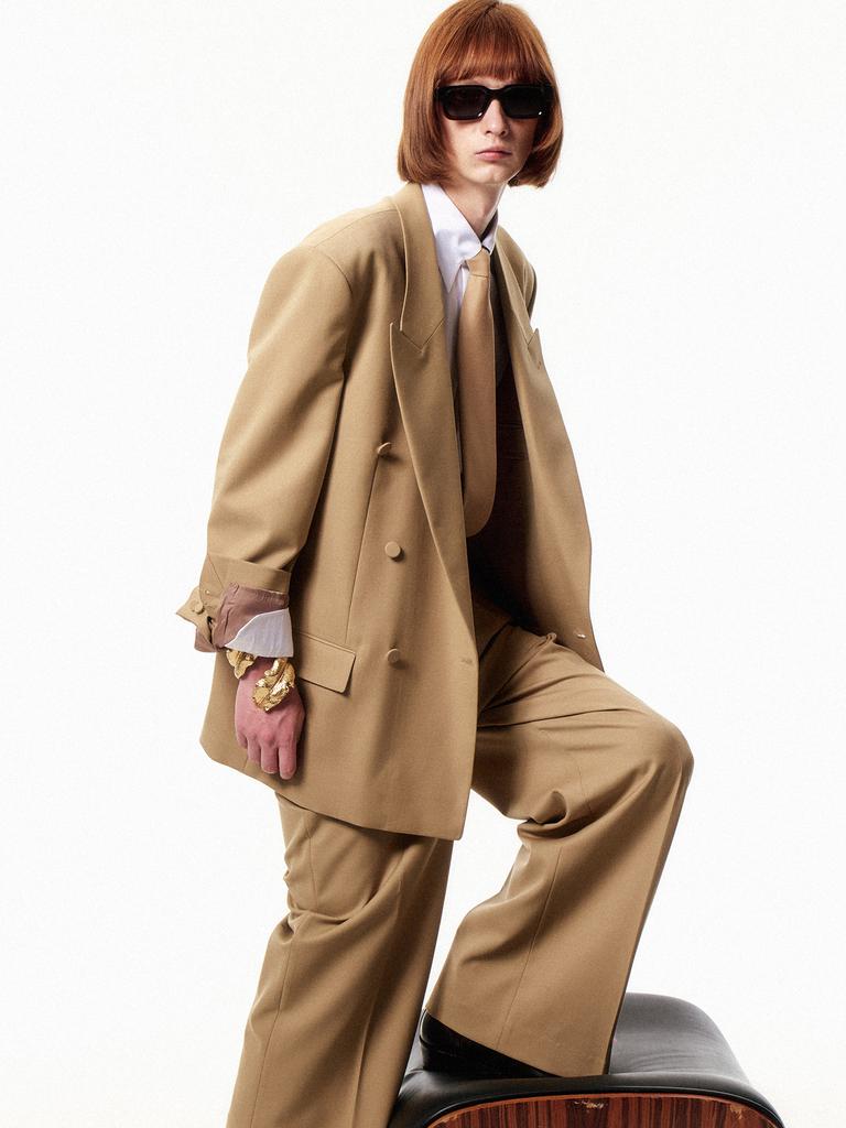 Courbe Double Breasted Blazer (Beige)
