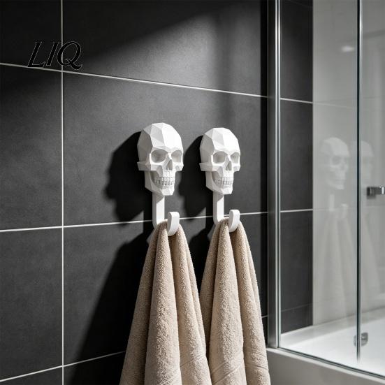 Gaming Room Wall Hanger 2Pcs Hook Up, 3D Printed Skull Design Hooks, No Drilling Decorative Mount Hanger, Waterproof Bathroom Storage for Towels Hats