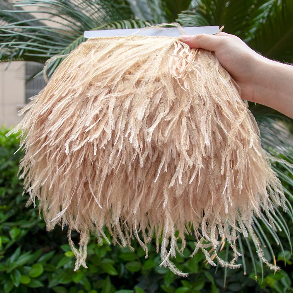 Feather1M Leather Pink Ostrich Feathers Trim 10-22cm Real Ostrich Plumes for Dress Sleeve Jacket Edge Burlesque Carnival Costume Design