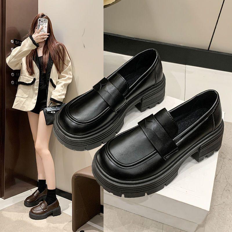 Large Size Loafers Women's British Style Small Leather Shoes 2025 New Japanese Versatile Retro Platform Heightening Mary Jane Shoes
