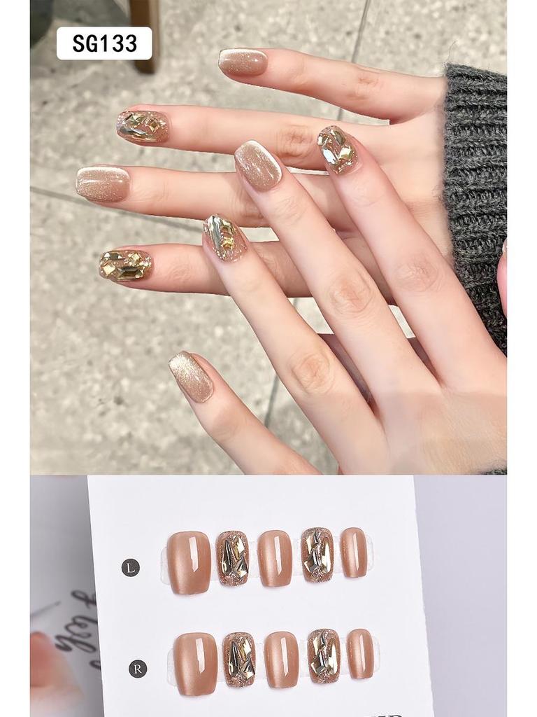 2025 New Style Rich Girl Medium-Length High-End Wearable Nail Stickers & Tips for Brides