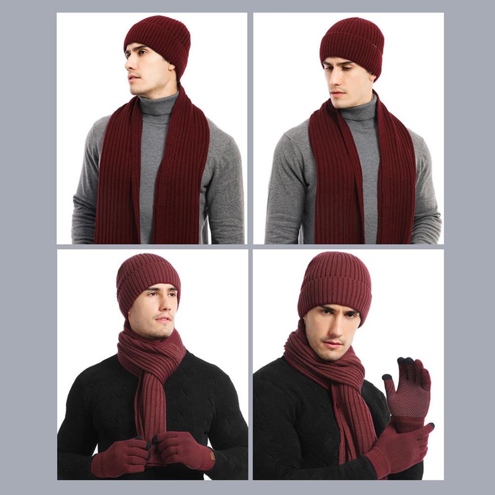 Thickened Beanies Scarf Gloves Set Fleece-lined Touchscreen Gloves 3 In 1 Set  for Women & Men