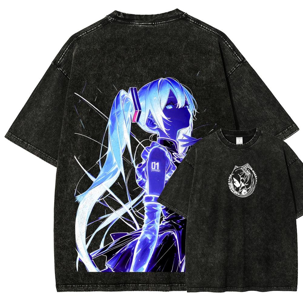 T-shirt Lavé Amoureux d'Anime Hatsune Miku Vêtement toute l'année haute qualité personnalité Vêtements Grande Taille Unisexe Nouveau Modèle T-shirt Couples