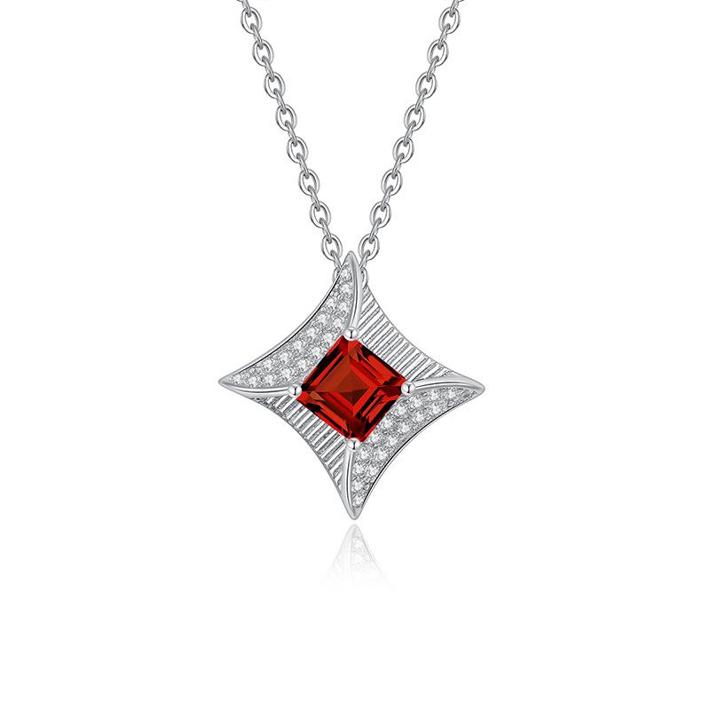 S925 reines Silber natürliche gelbe Granat Halskette, quadratischer Sternförmiger Kristall Anhänger, luxuriöser Schmuck mit gebürsteter Handwerkskunst, Geschenk