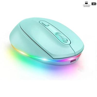 Ergonomická bezdrátová tichá myš 2,4G Plug and Play 1600 DPI s LED podsvícením, dobíjecí bezdrátová myš pro PC/stolní počítač/notebook - Zelená