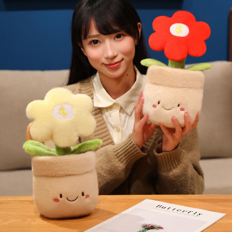 Creative Money Tree Plush Doll with Red Flower - Cute Ornament Gift for Women