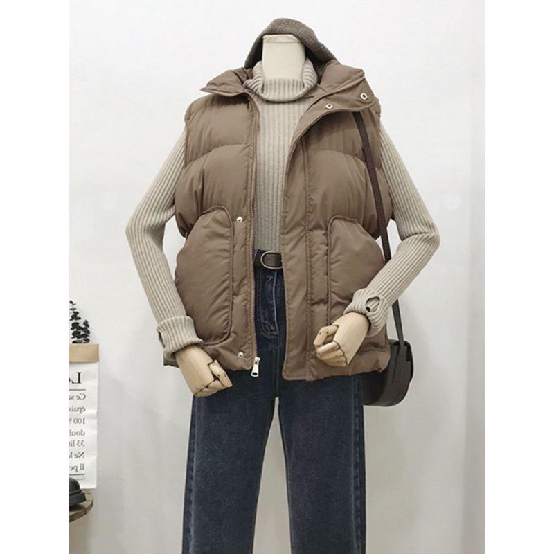 Women's Slimming Fashionable Stand-Up Collar Down Vest - Waist-Cinching Versatile Sleeveless Design for Autumn & Winter