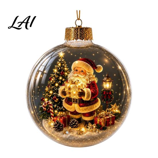 Holy Season Spiritual Gift Glowing Christmas Ball Ornaments Mini Holiday Scene Light-Up Hanging Clear Luminous Keepsake for Memorial Acrylic