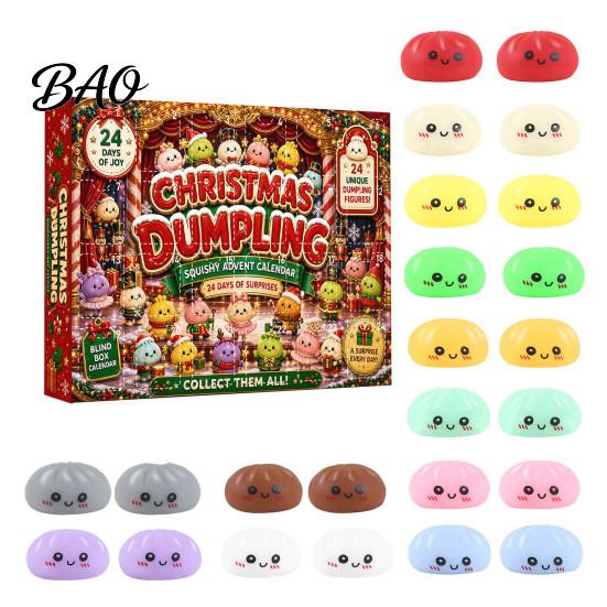 Christmas Advent Calendar Cartoon Dumpling Gift Box, Xmas with 24 Stress Days Countdown Box Relief Squeeze Toys, Steamed Bun Toy