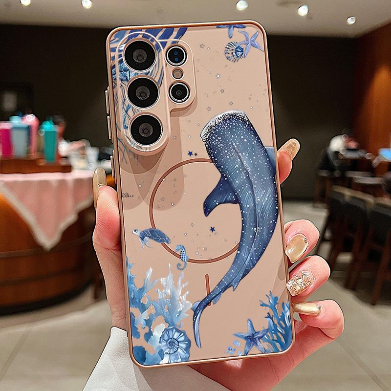 Magnetic For Magsafe Case For Samsung Galaxy S26 Ultra S25 Edge S24 Plus S23 FE S22 A17 A54 A55 A56 A57 5G Shark Whale Pattern Cover