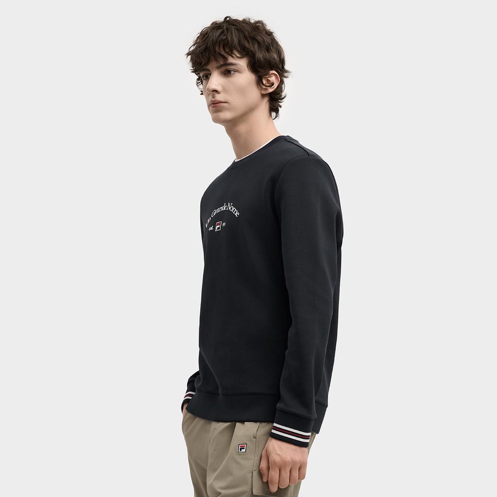 FILA Heritage Fleece Lined Classic Trendy Comfortable Versatile Pullover Sweatshirt Men sweatshirt Legendary-Blue F11M548204FNV