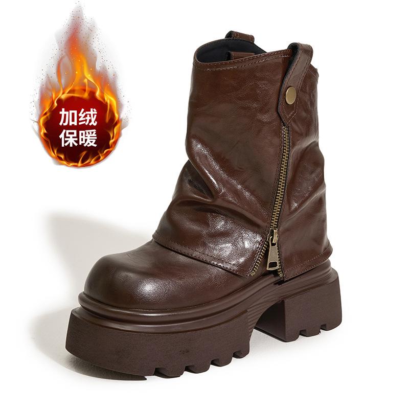 

Thick-soled Martin boots for women s autumn and winter new slippers, medium tube short boots, inner heightening trouser tube boots, British smoke tube 39