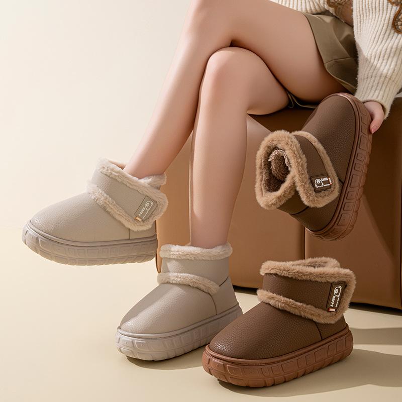 Outdoor Waterproof Bag with Cotton Slippers Women's Winter Home Thick-soled Plus Velvet Warm Cotton Shoes