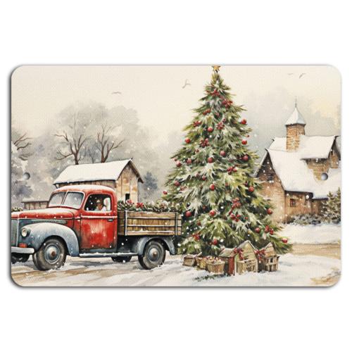 

Vintage Red Truck Farmhouse Christmas Magic on Rustic Snowy CanvasAluminum 20x30cm（7.8x11.8inch）