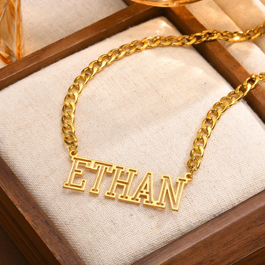 Free Personalized NK Chain Hollow Name Custom Necklace for Women,Stainless Steel Waterproof Necklace, Elegant Jewelry Gifts