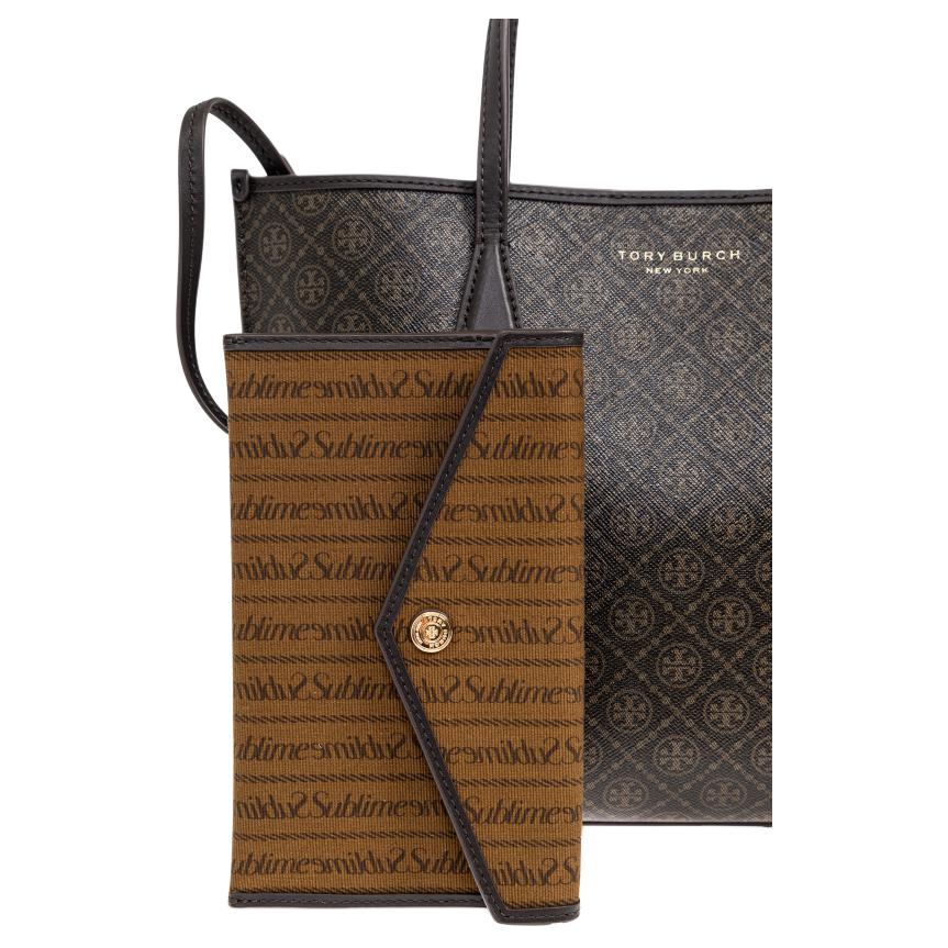 Tory Burch Perry Letter Logo Gold Hardware Canvas Tote Bag Shopping Bag Shoulder Crossbody Handbag Small Women tote Dark-Brown 176060-200