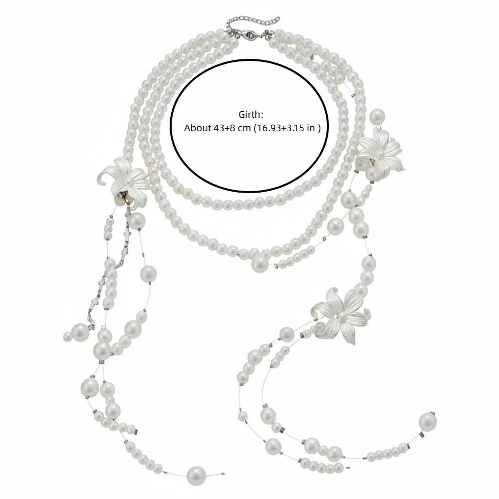 Faux Pearl Lilium Flower Pearl Necklace Multi Layer Stacked Flower Choker Vacation Look