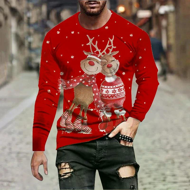 Funny Reindeer 3D Printed T-shirt Men's Christmas Hip-hop Street Wear Long Sleeved T-shirt Harajuku Top Children's T-shirt
