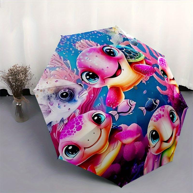 Sea Turtles, Underwater Fantasy Theme 8 Bone Hand Automatic Folding Umbrella, Compact and Portable Design, A Perfect Gift for Birthday, Chri
