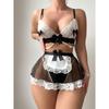 Sexy Black and White Color Matching Bow Lace Perspective Mesh Skirt Sexy Underwear Three-piece Set