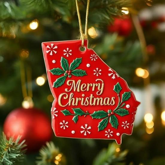 State Pride Christmas Pendant Merry Christmas In Golden Fonts U.S. States