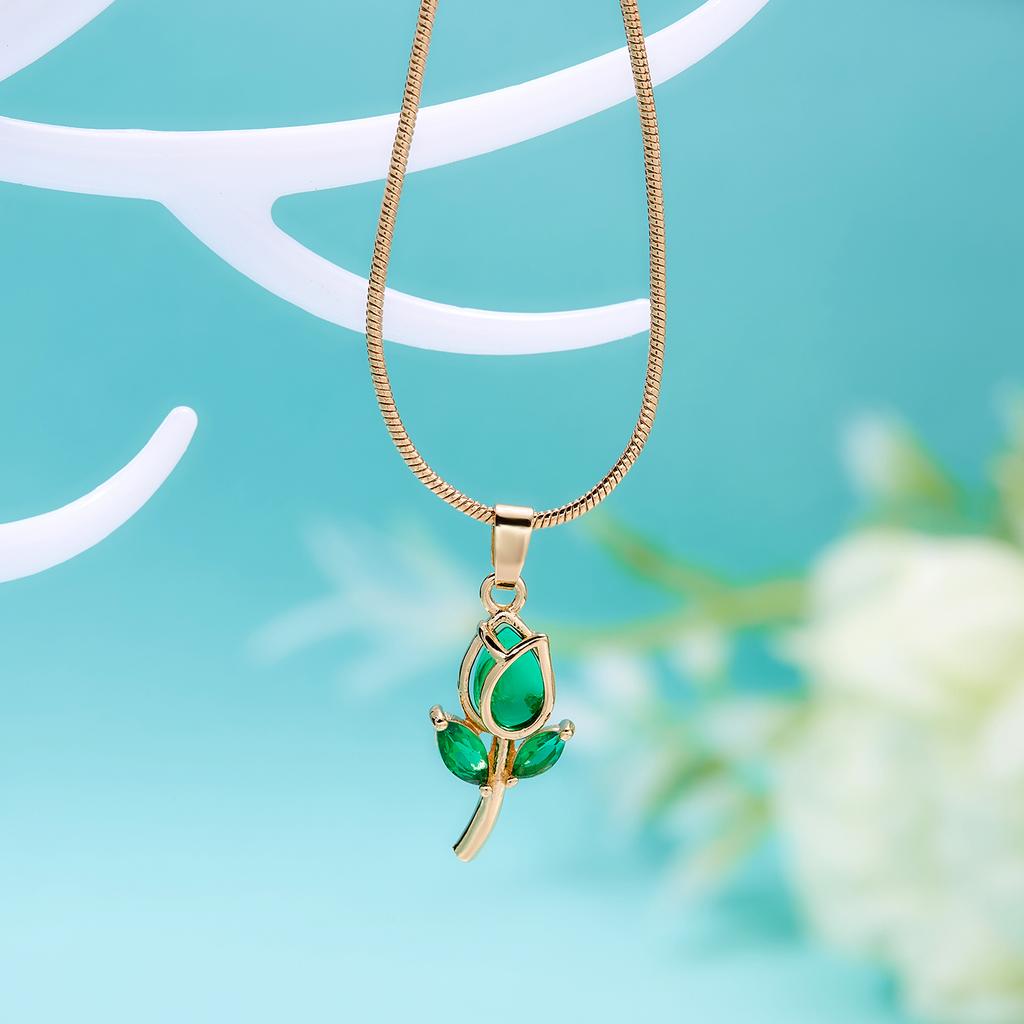 Light Luxury Zircon Tulip Flower Clavicle Chain Necklace for Women Elegant Brass Pendant Bracelet Fashion Party Jewelry Gift