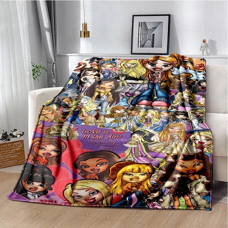 Kawaii Bratz Cartoon Anime Cute Throws Blanket Girl Sofa Home Hiking Picnic Bed Fashion Super Soft Flannel Blanket Birthday Gift