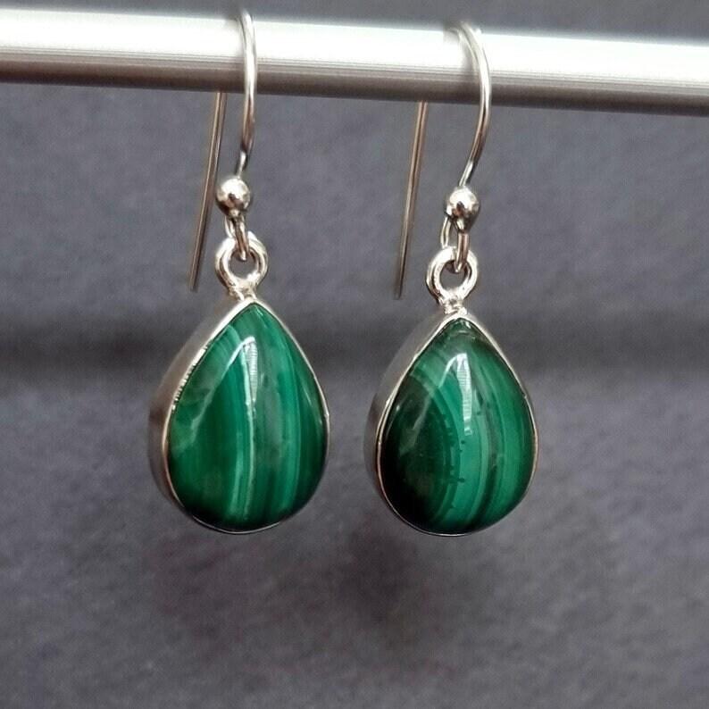 Cercel de malachit, cercel pentru femei, cercel lucrat manual, cercel suspendat, bijuterii cu farmec de argint, cadou pentru mama