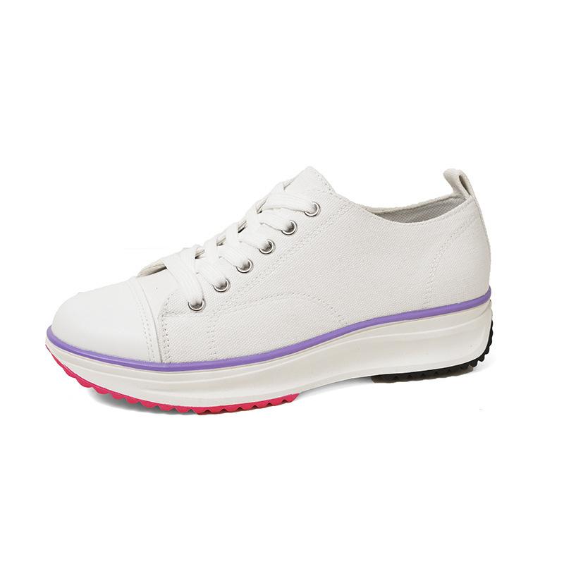 Foreign trade large size women's new fashionable low-top muffin platform canvas shoes lace-up flat casual single shoes