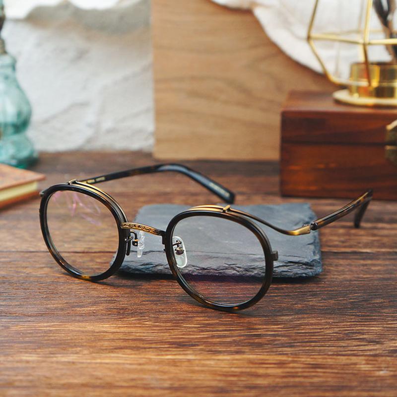 Handmade High Quality Vintage Acetate Glasses Frame Men Round Luxury Designer Eyeglasses Frame Women Retro Korean Brand Eyewear