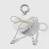 Simple Versatile Plush Heart Faux Pearl Bow Keychain Bag Charm