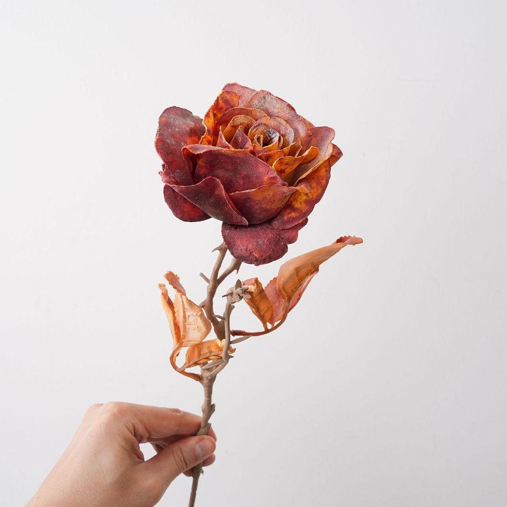 Retro Artificial Rose Branch Plastic Lifelike Simulation Rose Flower Handmade Luxury Fake Flowers Wedding Party Decor