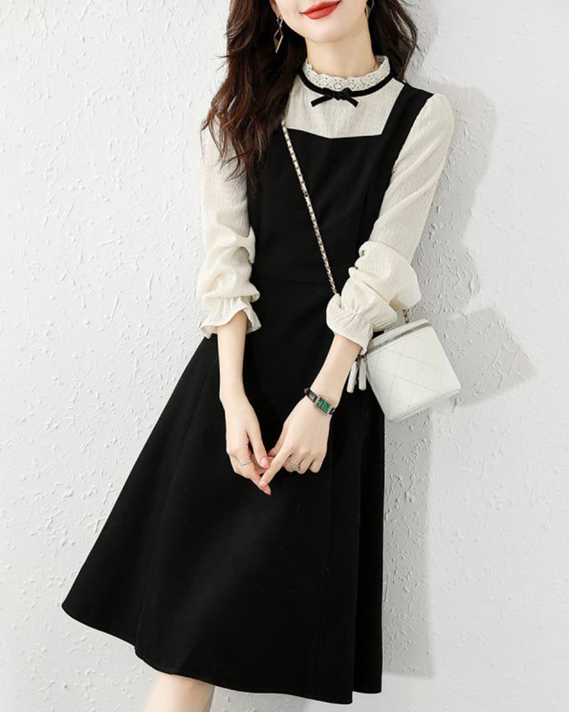 Vilaria Lace Long Puff Perfect for and Winter Women's Dress, Sleeves, A-Line, Ruffles, Sleeves, Knee-Length, Flattering, Stylish, Spring, Autumn,