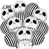 Table Decoration Supplies 12PCS Halloween Skull Balloon Set, Aluminum Foil Balloons, Black And White Costume Party Accessories Striped Realistic Print