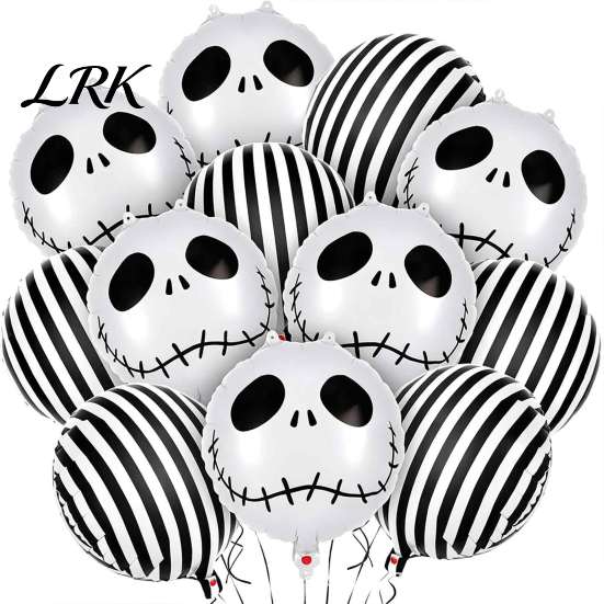 Table Decoration Supplies 12PCS Halloween Skull Balloon Set, Aluminum Foil Balloons, Black And White Costume Party Accessories Striped Realistic Print