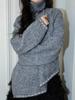 MEENDERI Turtleneck Stitch Knit Top - Gray