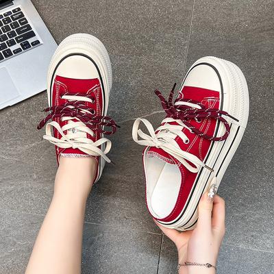 Thick-soled Bag Head with One Foot On Little White Shoes 2025 New Small Muffin Board Shoes Canvas Half Slippers Women's Summer Outer Wear