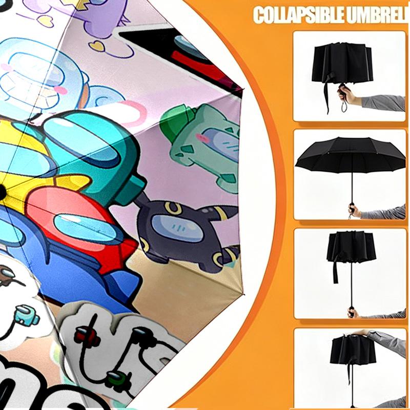 Custom Name Personalized Among Us Print Umbrella, Auto Open Close, 8‑Rib Sturdy Frame, Commute Camping Hiking Use, Birthday Gift